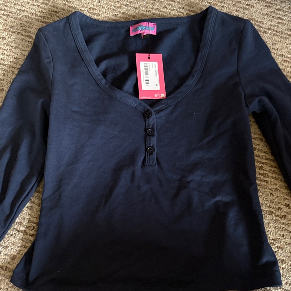 edikted navy long sleeve henley button up, size medium, NWT
